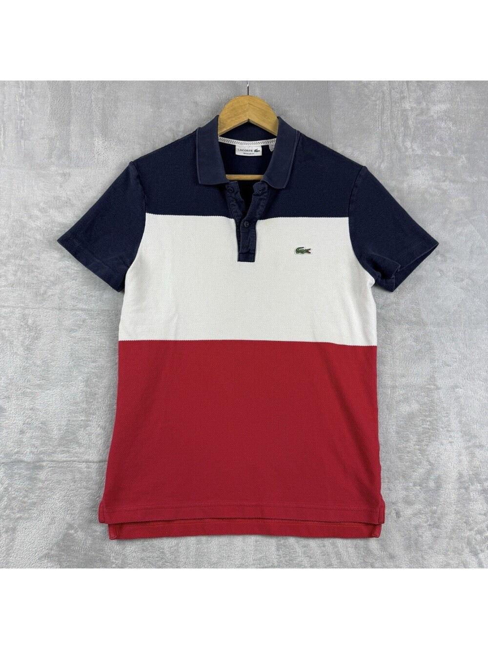 Lacoste Men’s SR Navy White Red Colour Block Pique Polo Shirt Tennis Preppy Biz